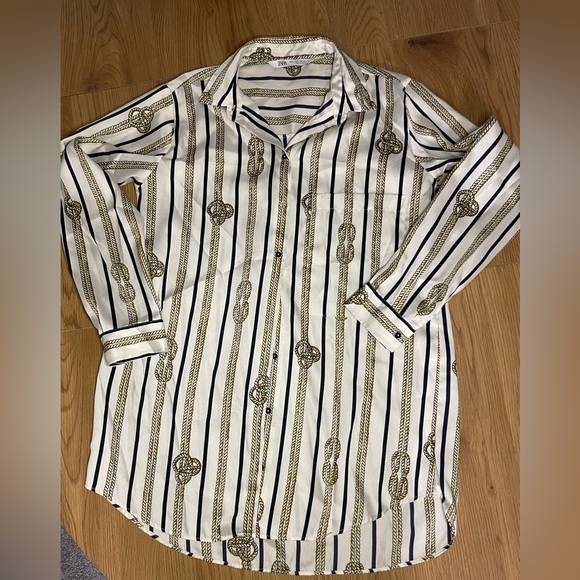 Zara rope printed long sleeve blouse White and Gold Striped - Picture 3 of 7